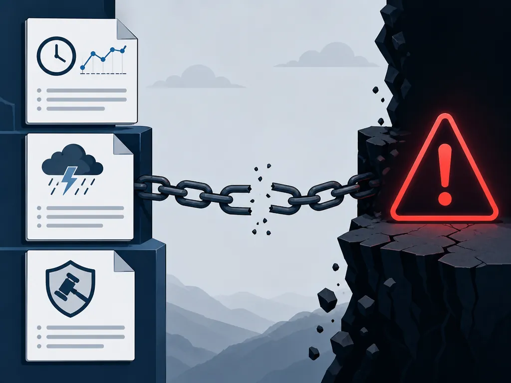 Contract protection documents separated by a broken chain from a red warning indicator