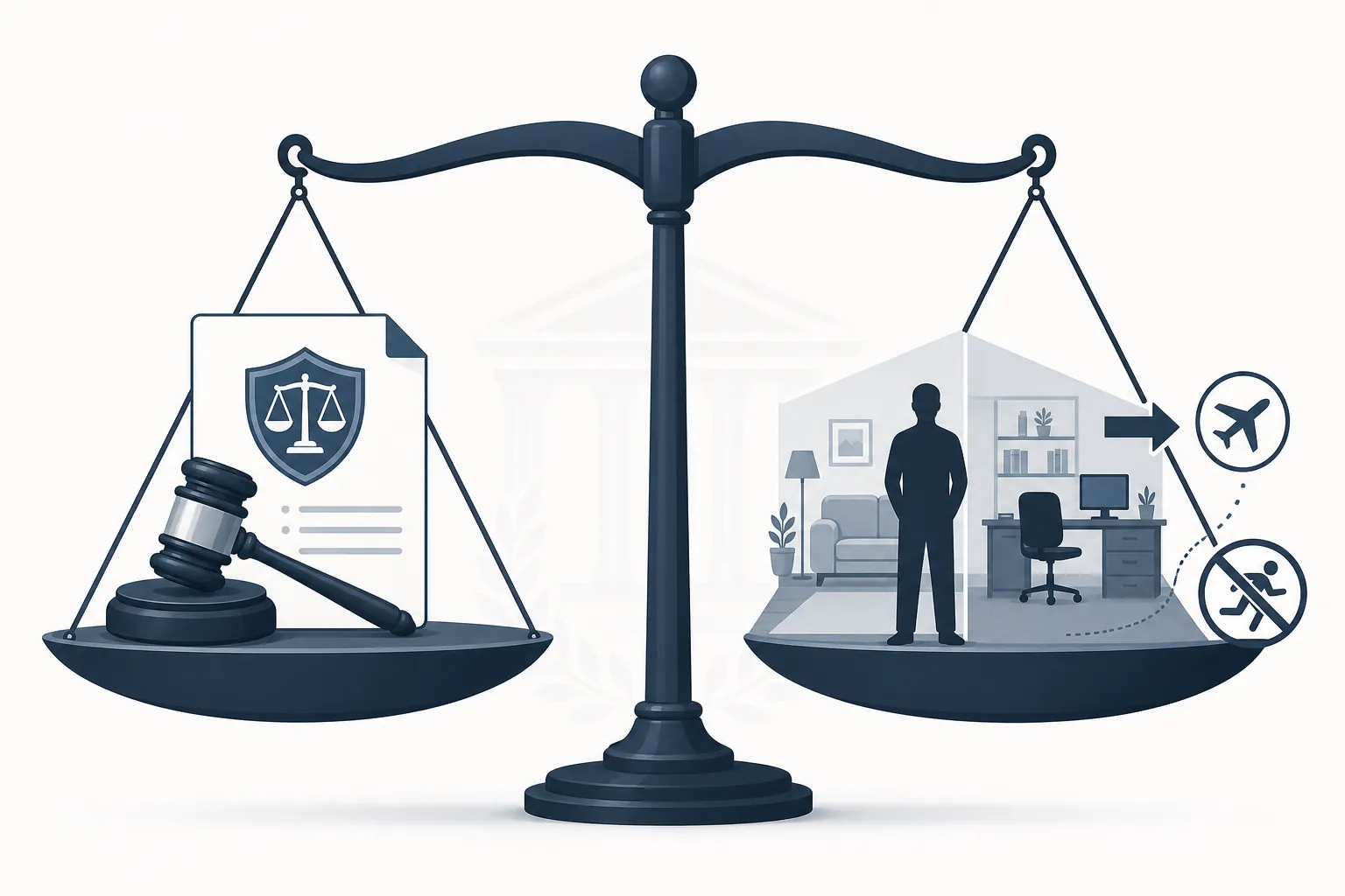 Legal scales comparing probable cause with a separate flight-risk requirement
