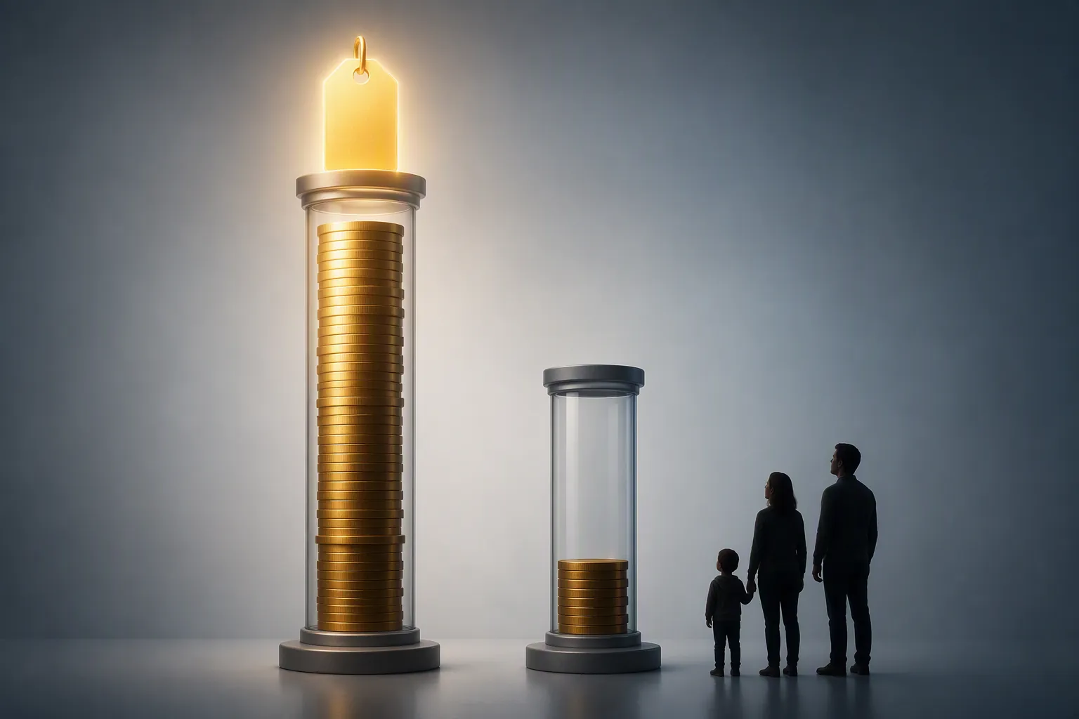 Two measuring columns illustrating the difference between a headline child tax credit amount and a smaller refundable portion