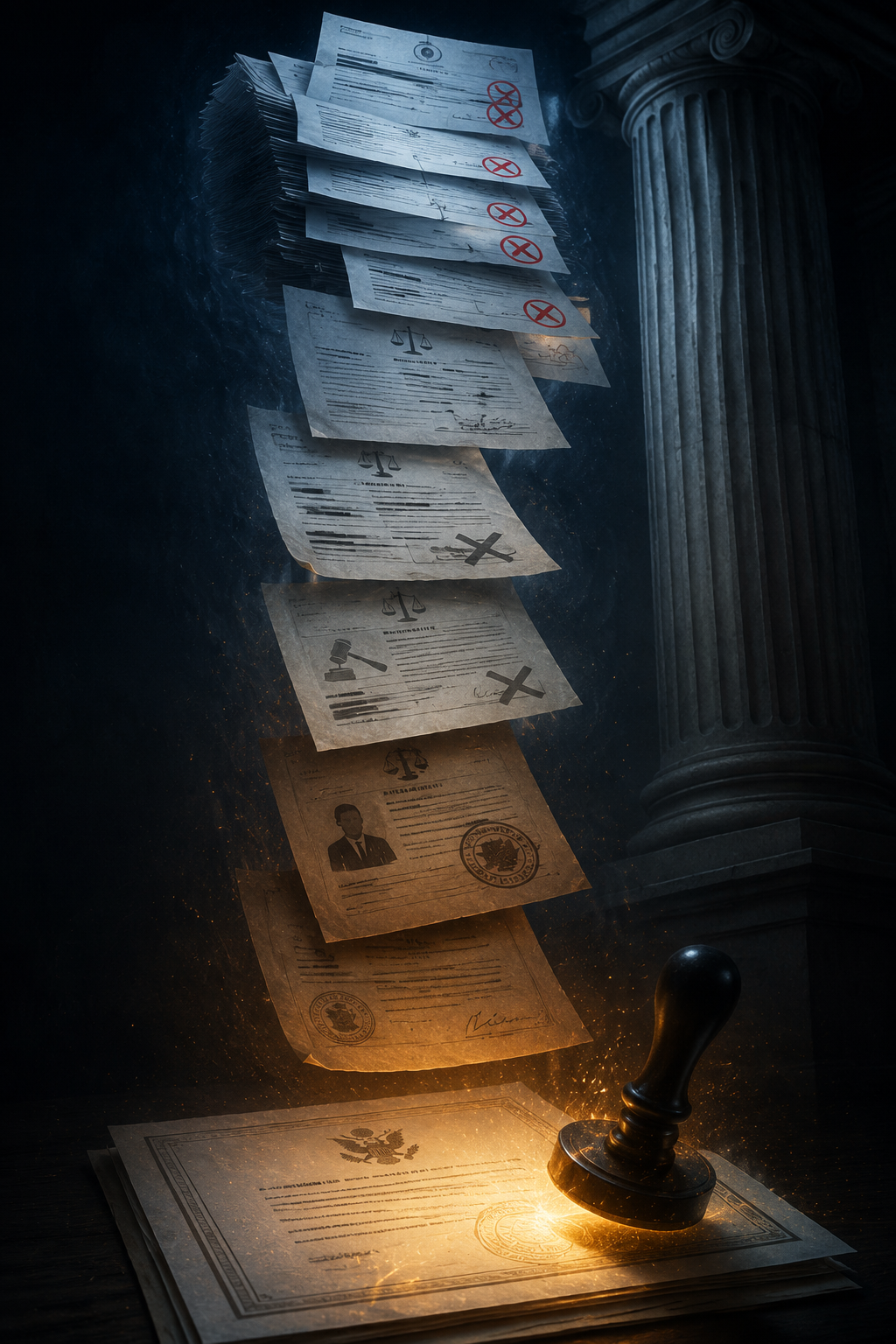 Cascade of court complaints, criminal dismissal orders, disbarment certificates, and executive policy documents