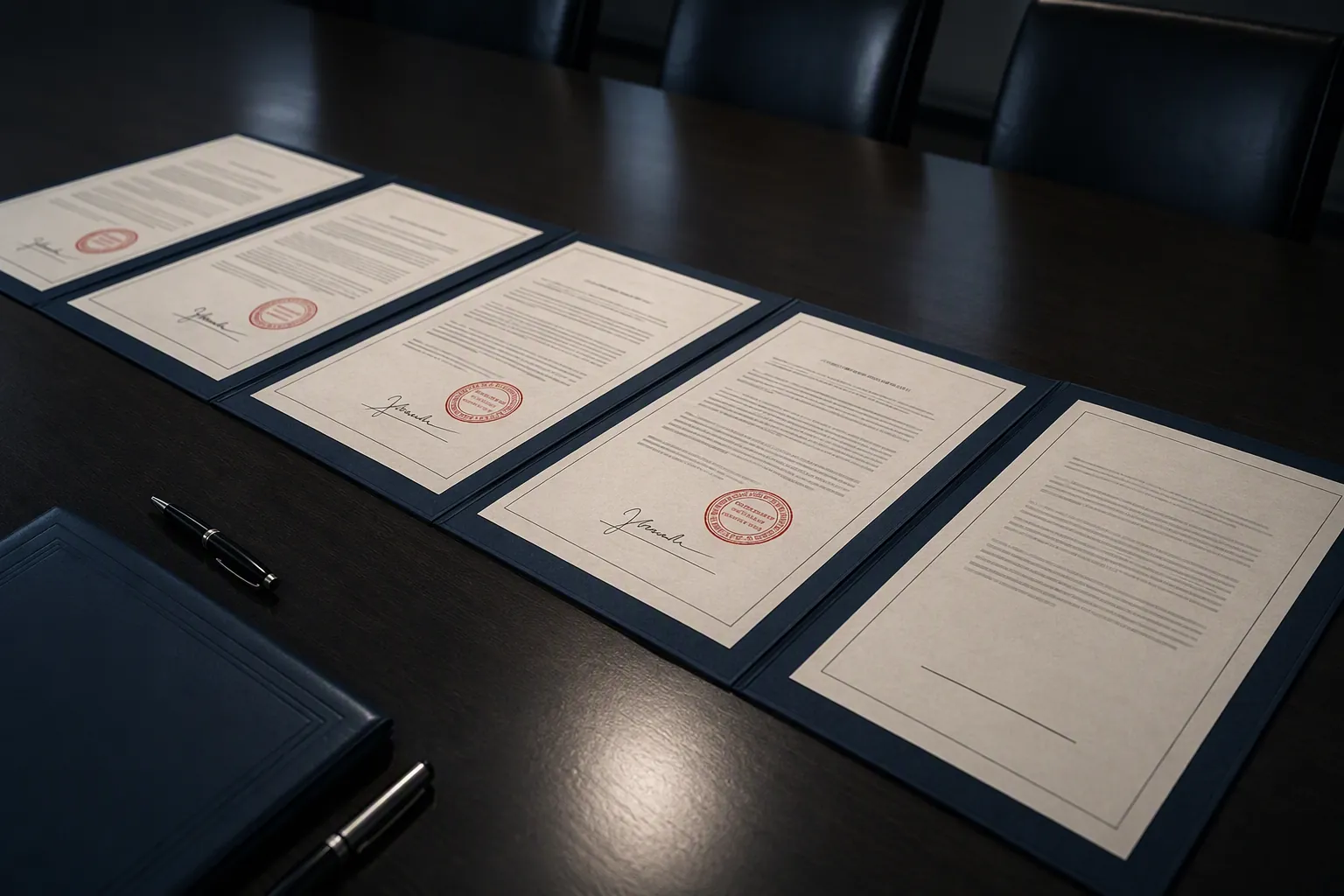 Bilateral agreement documents with some signed and one left unsigned