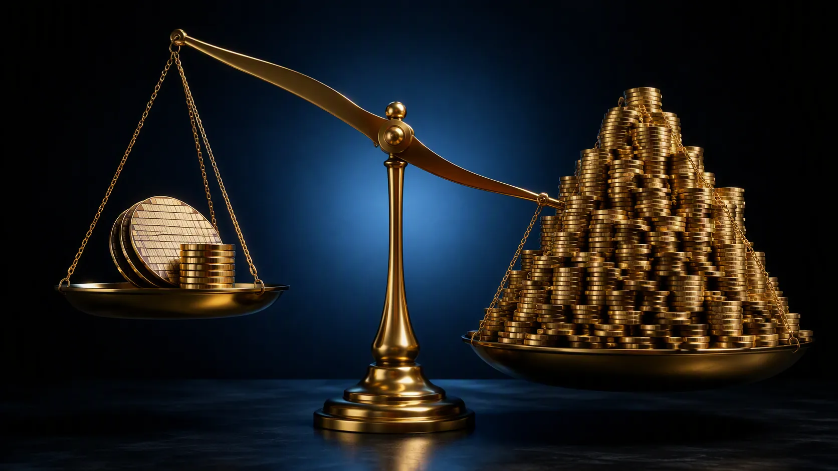 Balance scale showing capital efficiency outweighing raw spending volume