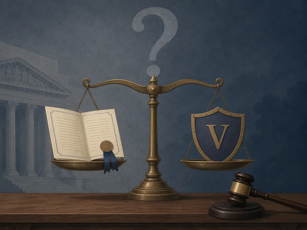 Illustration of a presidential pardon balanced against a Fifth Amendment shield