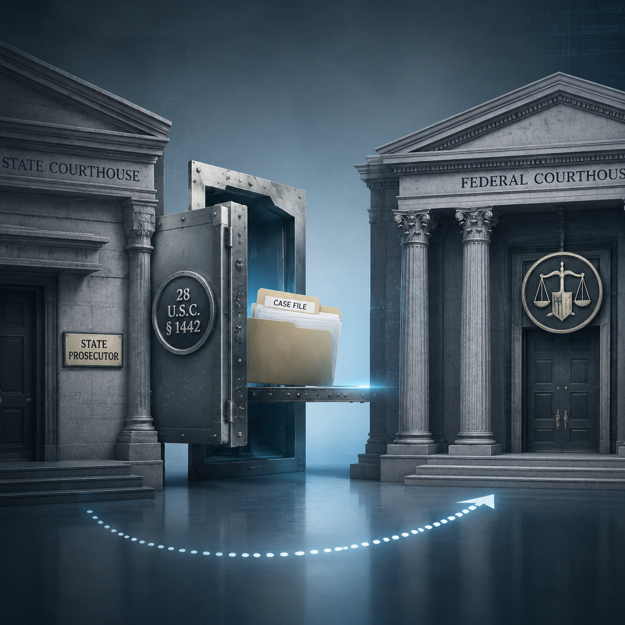 Case file moving from a state courthouse to a federal courthouse through a removal seal