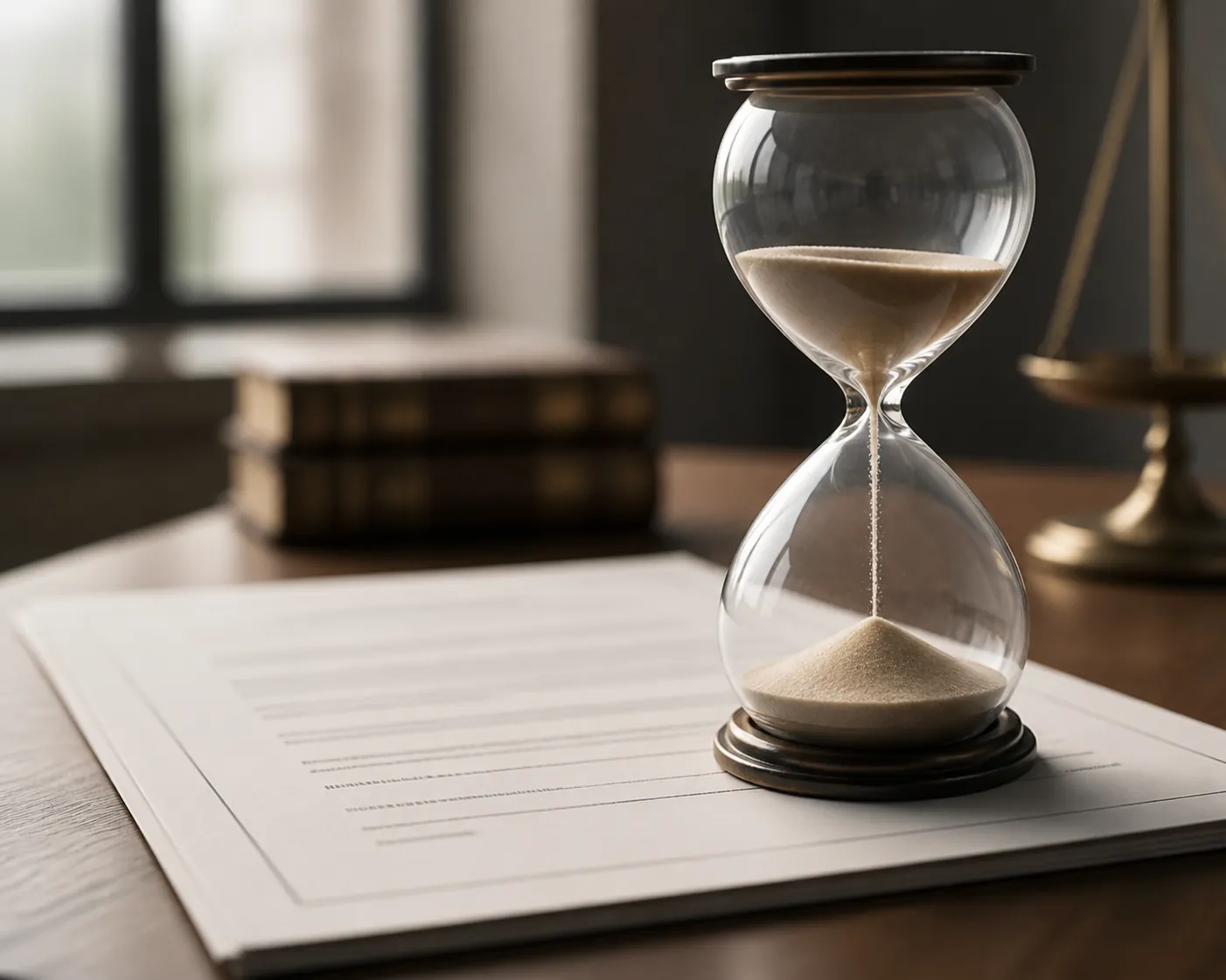 Hourglass resting on a legal notice document