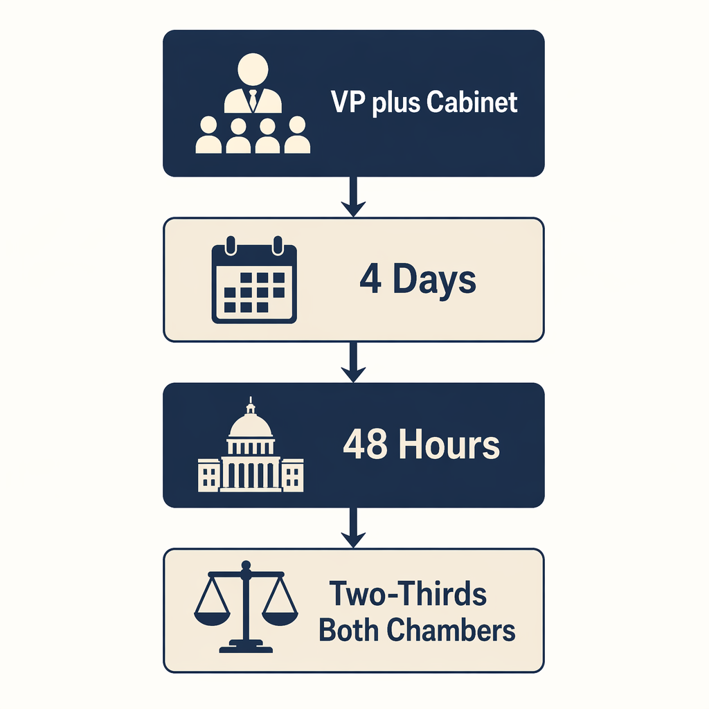Vertical process diagram showing VP plus Cabinet, four days, 48 hours, and two-thirds of both chambers