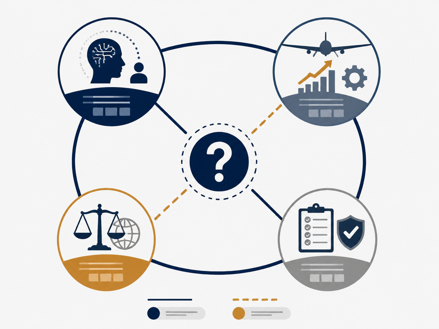 Network diagram of connected governance nodes around a central question mark