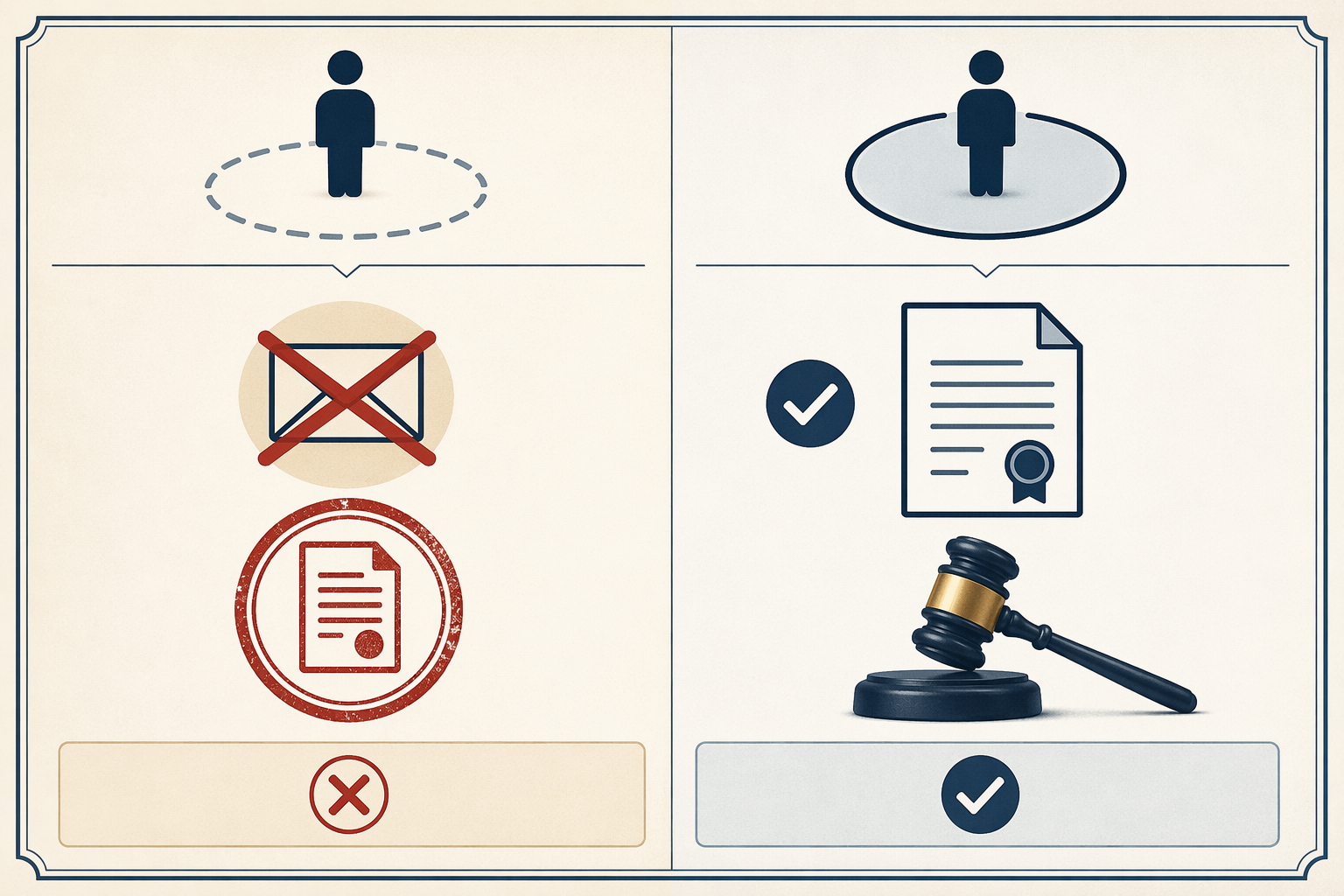 Comparison graphic showing a non-party outside a case boundary and a party inside the case boundary