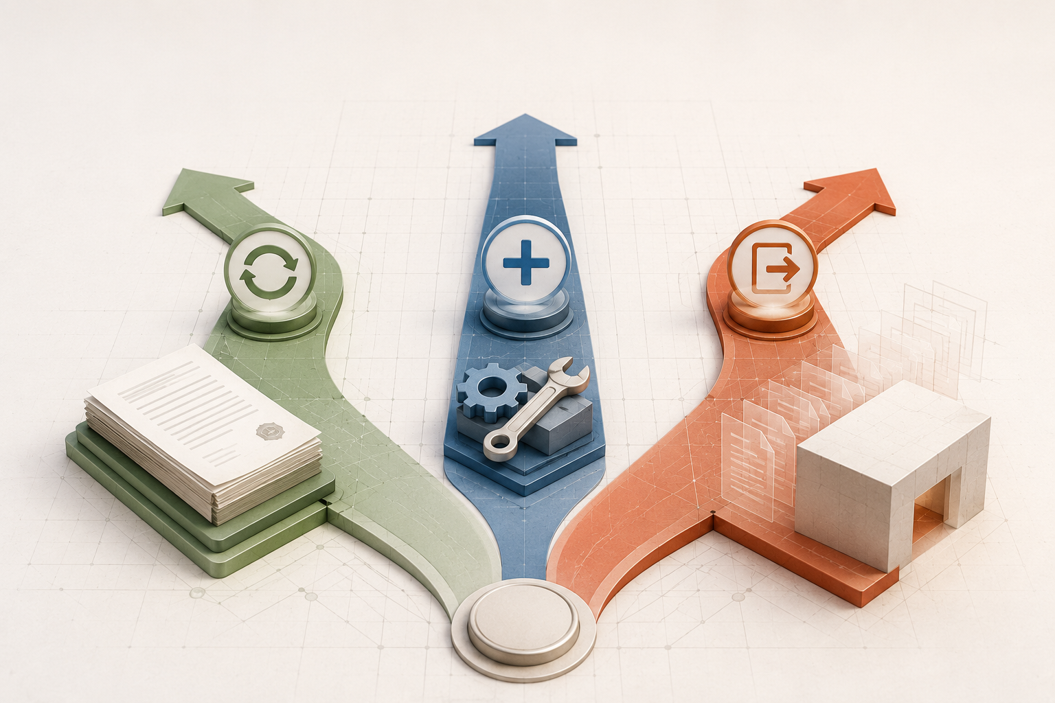 Three procurement paths showing renew, augment, and replace options for a legal AI platform