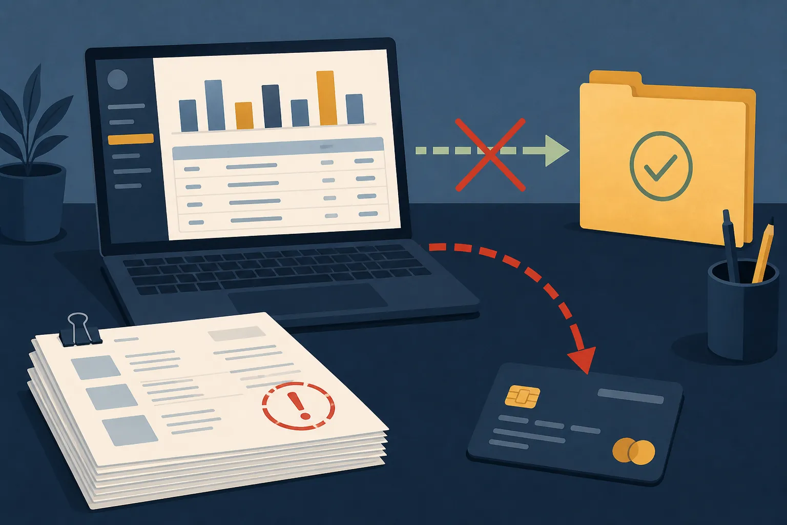 Accounting dashboard and unpaid invoices illustrating diverted company payments