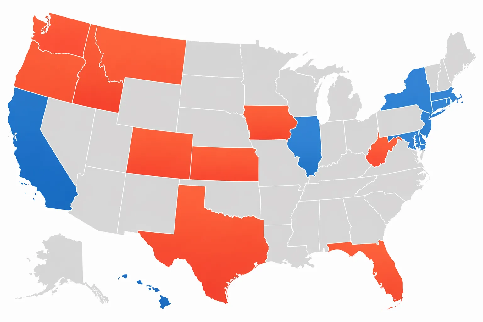 Color-coded United States map showing selected rollback, backstop, and monitoring states without labels