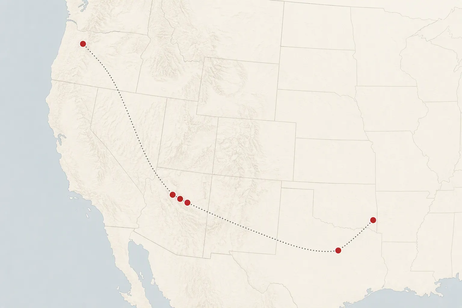 Stylized map marking Amazon MK30 crash locations in Oregon, Arizona, and Texas